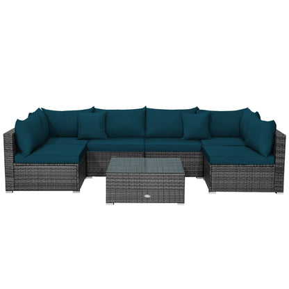 7 Pieces Patio Rattan Furniture Set Sectional Sofa Garden Cushion