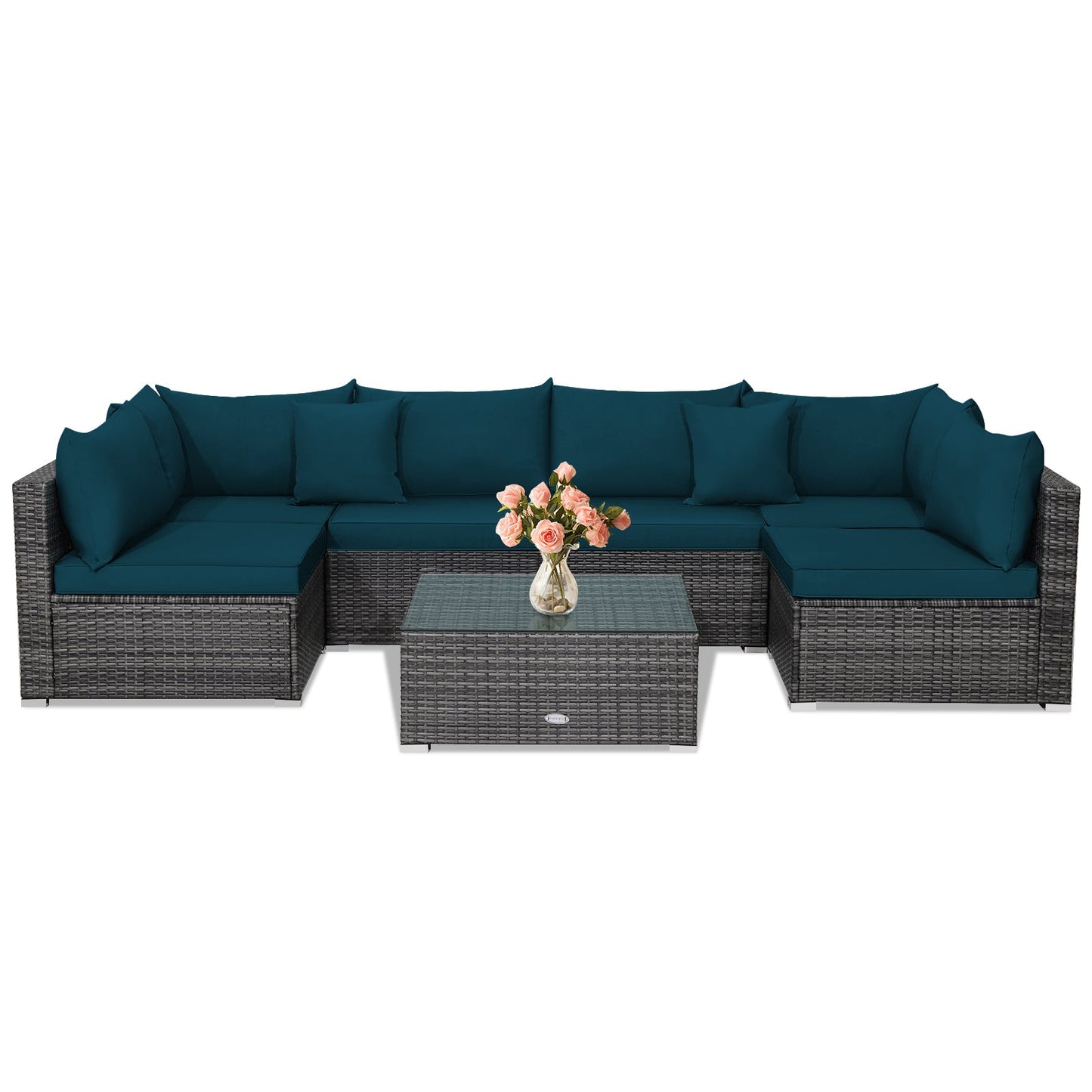 7 Pieces Patio Rattan Furniture Set Sectional Sofa Garden Cushion