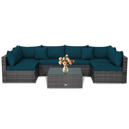 7 Pieces Patio Rattan Furniture Set Sectional Sofa Garden Cushion