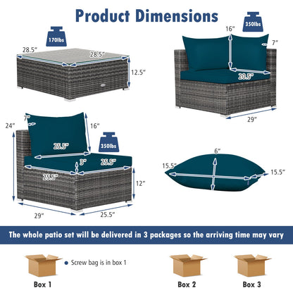 7 Pieces Patio Rattan Furniture Set Sectional Sofa Garden Cushion