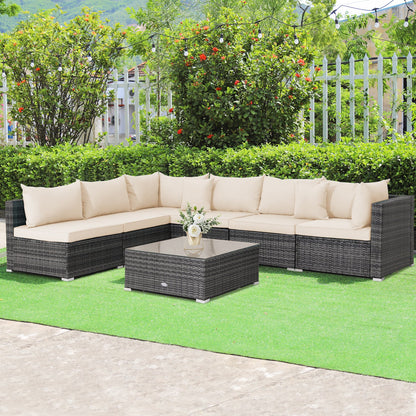 7 Pieces Patio Rattan Furniture Set Sectional Sofa Garden Cushion