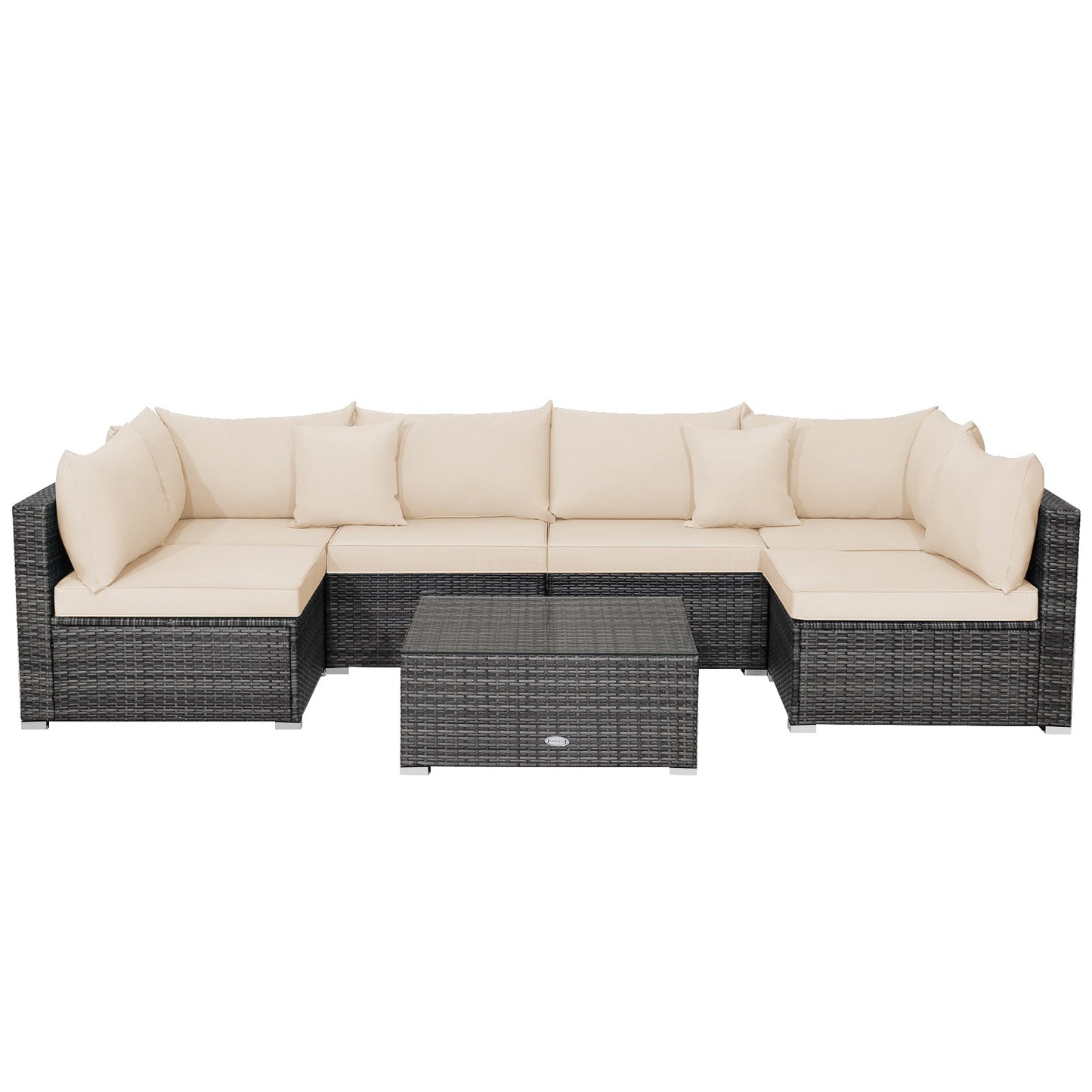 7 Pieces Patio Rattan Furniture Set Sectional Sofa Garden Cushion