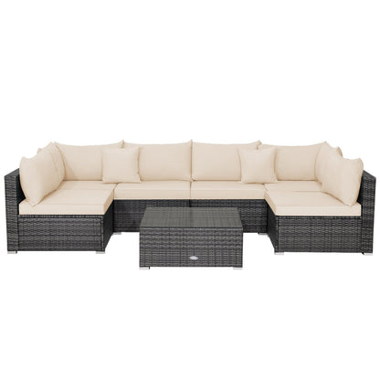 7 Pieces Patio Rattan Furniture Set Sectional Sofa Garden Cushion