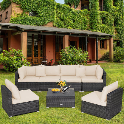 7 Pieces Patio Rattan Furniture Set Sectional Sofa Garden Cushion