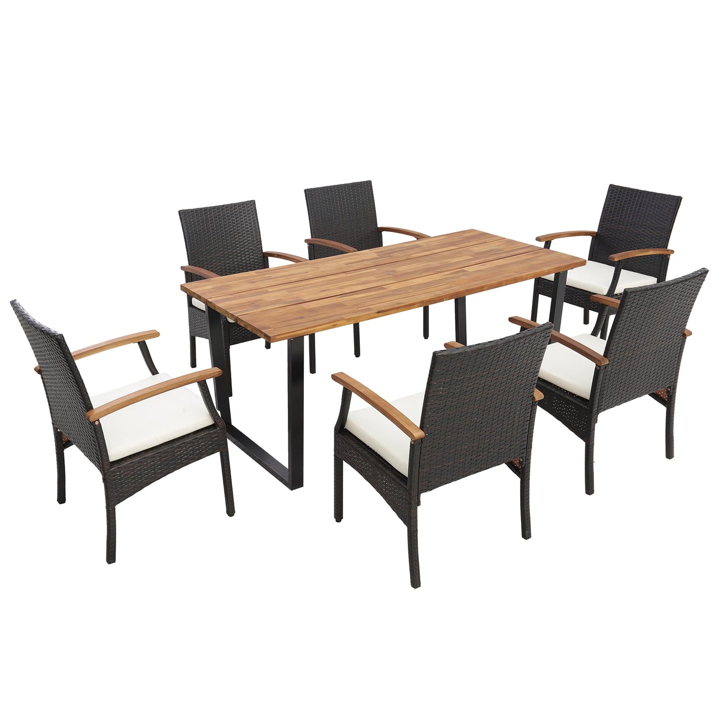 7 Pieces Patio Rattan Dining Set with Umbrella Hole