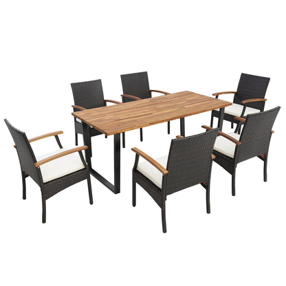 7 Pieces Patio Rattan Dining Set with Umbrella Hole