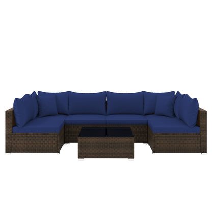 7 Pieces Patio Rattan Furniture Set with Sectional Sofa Cushions