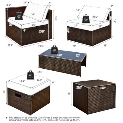 8-Piece Outdoor PE Rattan Patio Furniture Set with Storage Coffee Table and Waterproof Cover