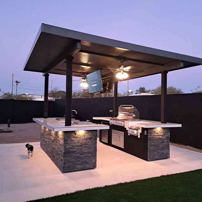 KoKoMo Outdoor Kitchen BBQ Island with Dual TVs - Big Island Sports Bar Experience