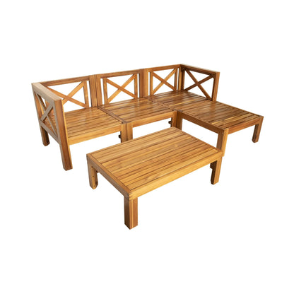 Alora 5-Piece Outdoor Patio Wood Sectional Sofa Set With Cushions