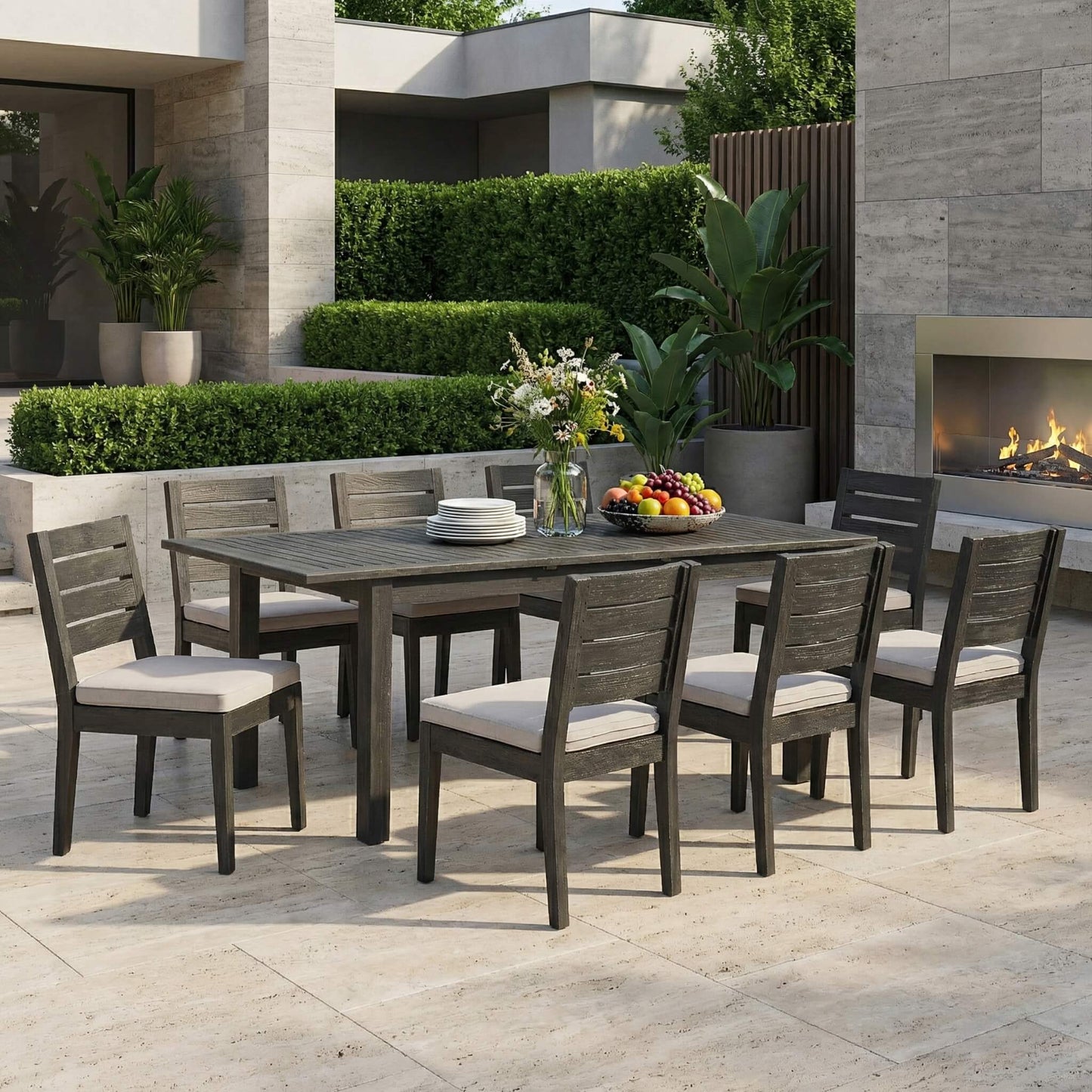 Alora 9-Piece Outdoor Dining Set With Extendable Acacia Wood Patio Table