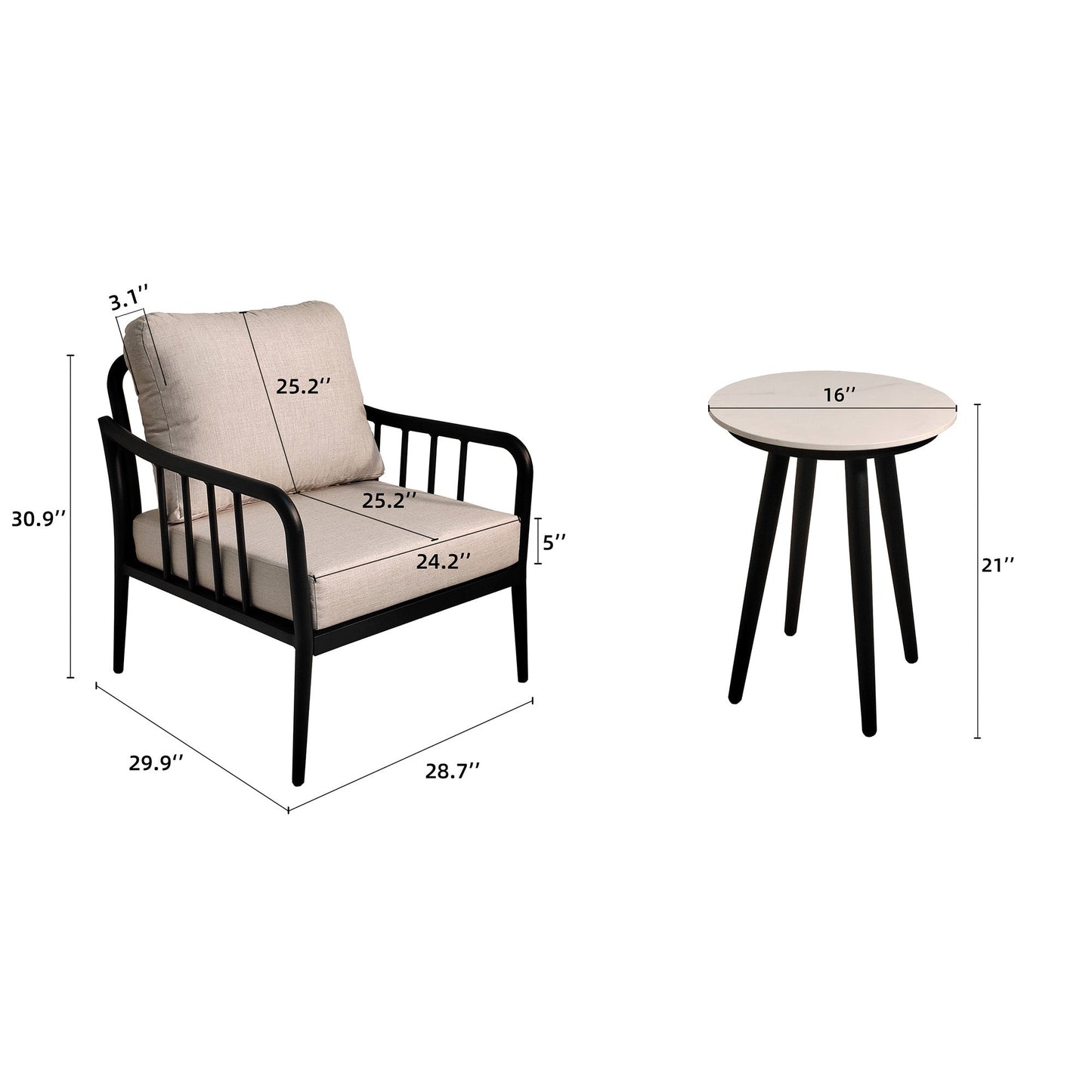 3PC Outdoor Aluminum Patio Furniture Chaise Lounge Set, 2 Chaise & 1 End Table with Modern Tapered Feet, Pneumatic Adjustable Bac