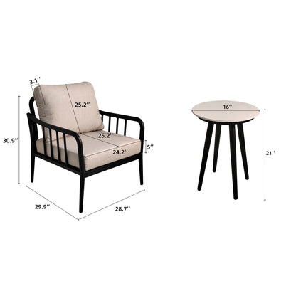 3PC Outdoor Aluminum Patio Furniture Chaise Lounge Set, 2 Chaise & 1 End Table with Modern Tapered Feet, Pneumatic Adjustable Bac