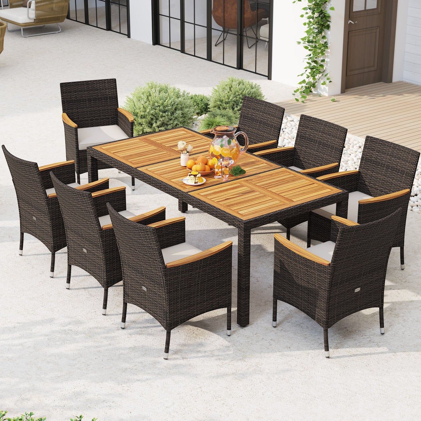 9 Piece Outdoor Dining Set with Acacia Wood Table Top