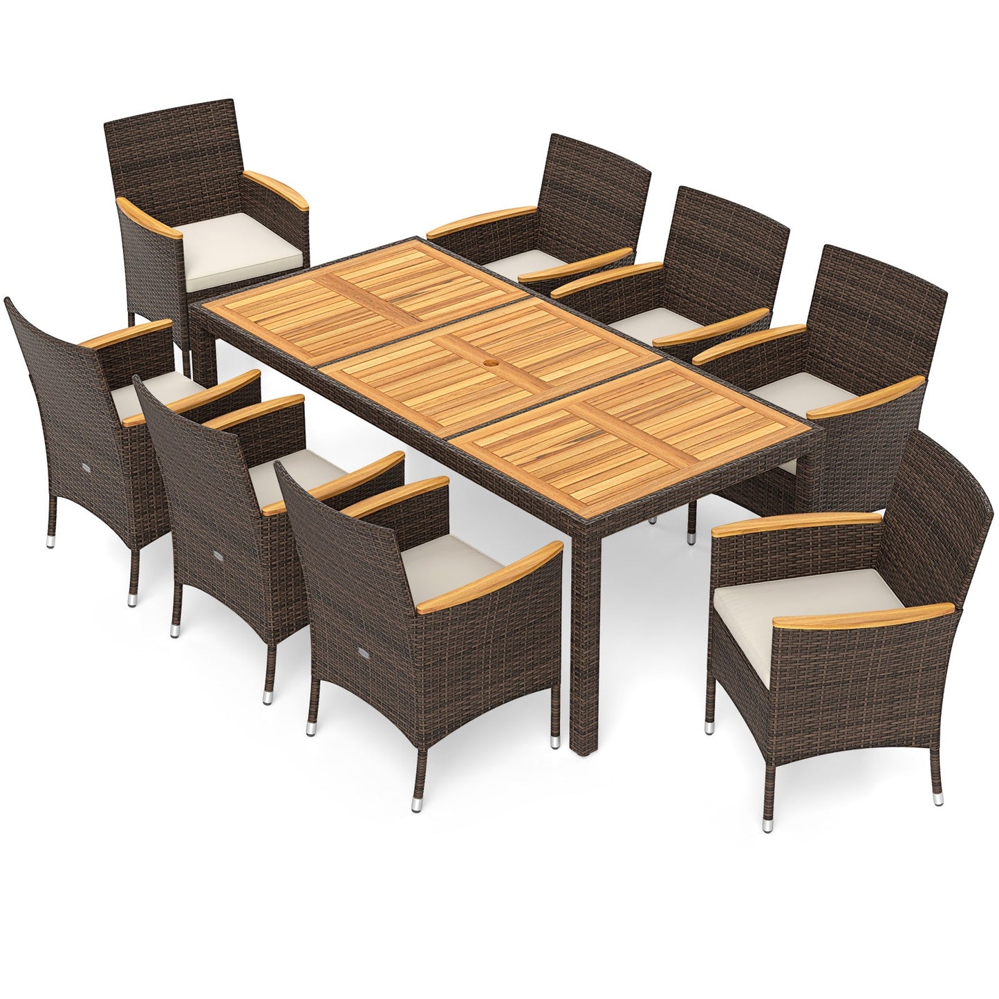 9 Piece Outdoor Dining Set with Acacia Wood Table Top