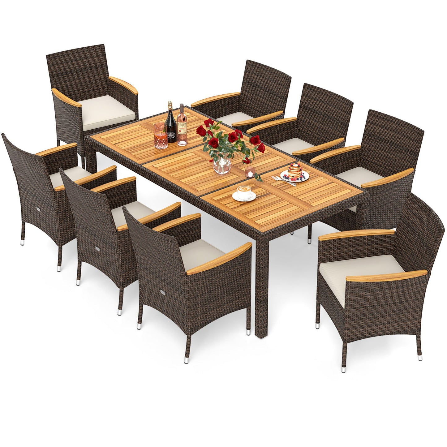 9 Piece Outdoor Dining Set with Acacia Wood Table Top
