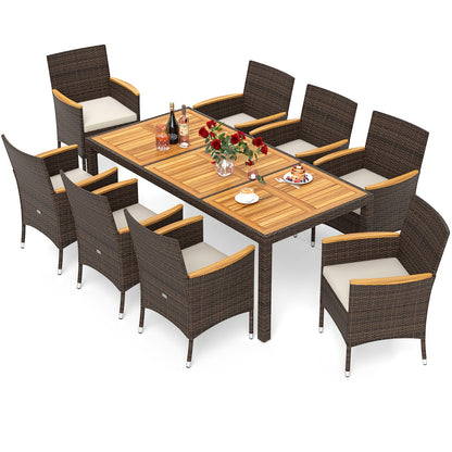 9 Piece Outdoor Dining Set with Acacia Wood Table Top
