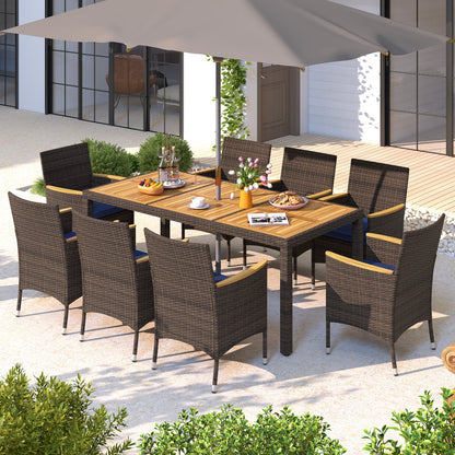 9 Piece Outdoor Dining Set with Acacia Wood Table Top
