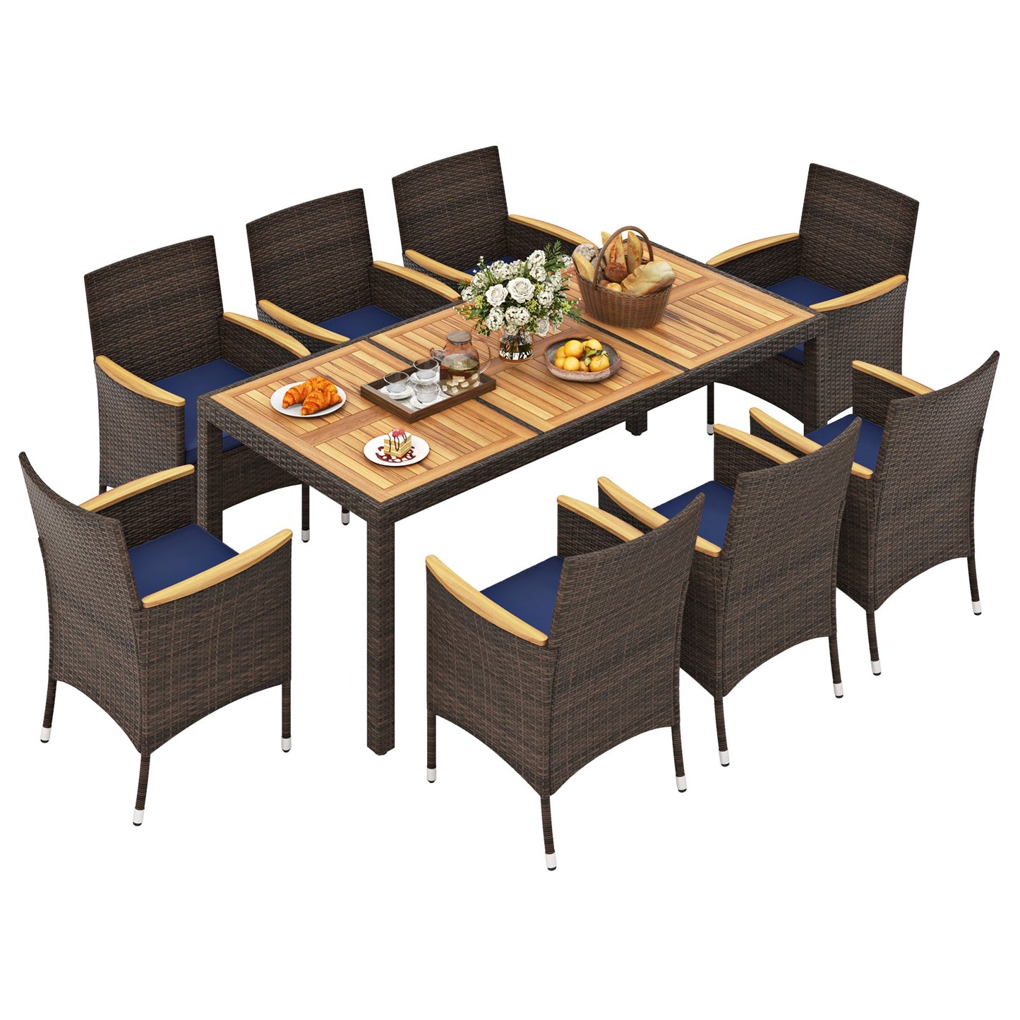 9 Piece Outdoor Dining Set with Acacia Wood Table Top