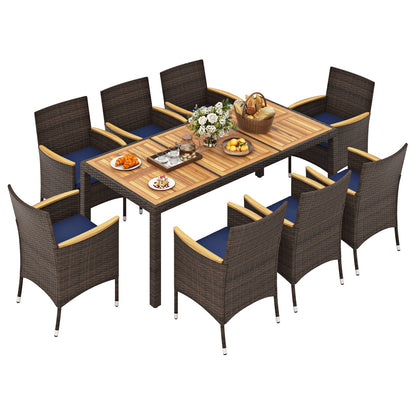 9 Piece Outdoor Dining Set with Acacia Wood Table Top