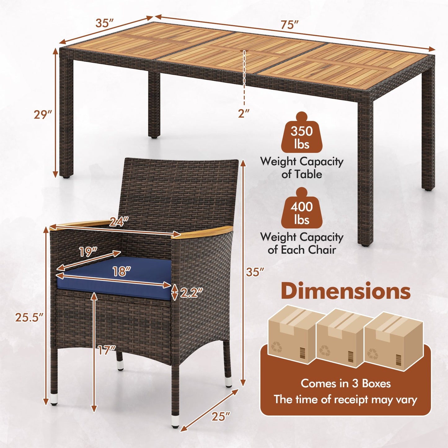 9 Piece Outdoor Dining Set with Acacia Wood Table Top