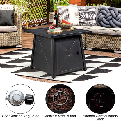 9 Piece Weatherproof Rattan Patio Conversation Set with 30 Inches Propane Fire Pit Table and Dust Covers