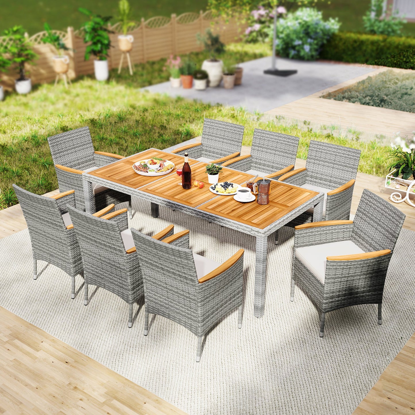 9 Pieces Patio PE Wicker Dining Set for Deck Garden and Yard
