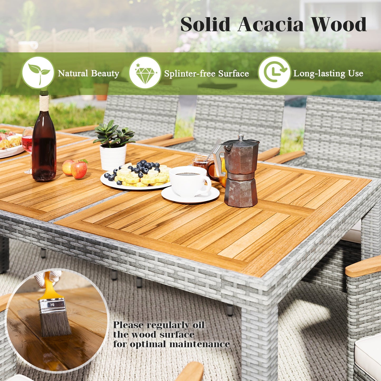 9 Pieces Patio PE Wicker Dining Set for Deck Garden and Yard