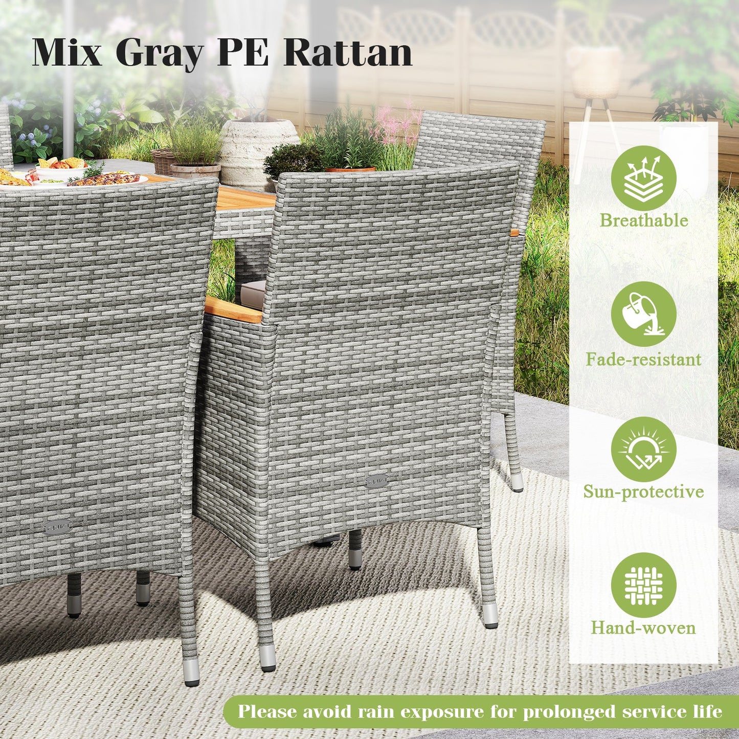 9 Pieces Patio PE Wicker Dining Set for Deck Garden and Yard