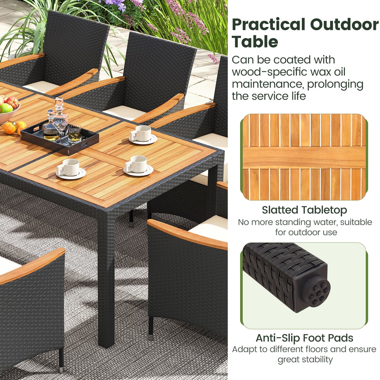 9 Pieces Outdoor Dining Set with Acacia Wood Tabletop