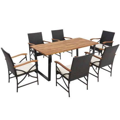 7 Pieces Patio Rattan Dining Set with Umbrella Hole