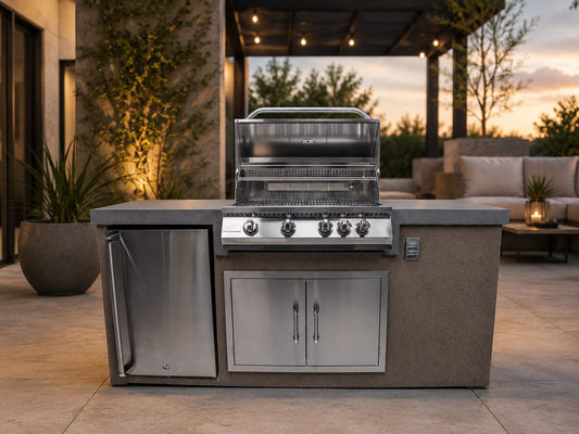 KoKoMo 7' Outdoor Kitchen Island with Grill – Built-In 32” Grill + Fridge