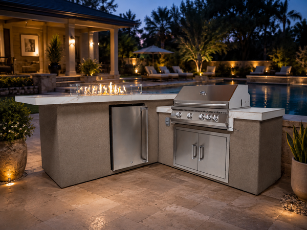 KoKoMo Outdoor Kitchen Island with Fire Feature – 7'6" x 9'