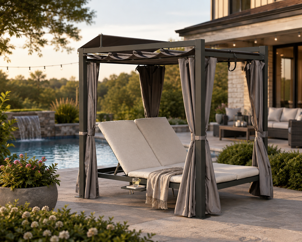 Alora Premium Aluminum Outdoor Patio Daybed With Retractable Canopy And Double Chaise Lounge (SAK17682)