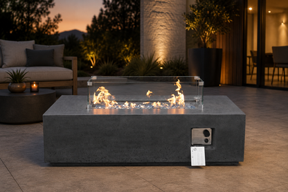 52 Inch Outdoor Concrete Propane gas rectangle Fire Pit table in Dark Gray color