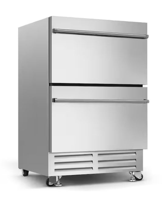 PatioEssence 23.4 in. 4.9 cu. ft. Stainless Steel Built-In Under Counter Drawer Beverage Fridge with Double Drawer