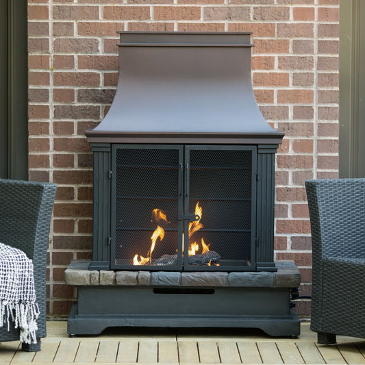 Sunjoy Wood-Burning Outdoor Fireplace with Chimney