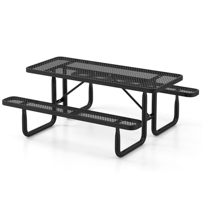 Outdoor Picnic Table and Bench Set for 8 Person with Seats and Mesh Grid-Black
