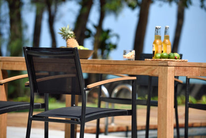 Rinjani Rectangular Table and 4 Vera Stacking Armchair Dining Set