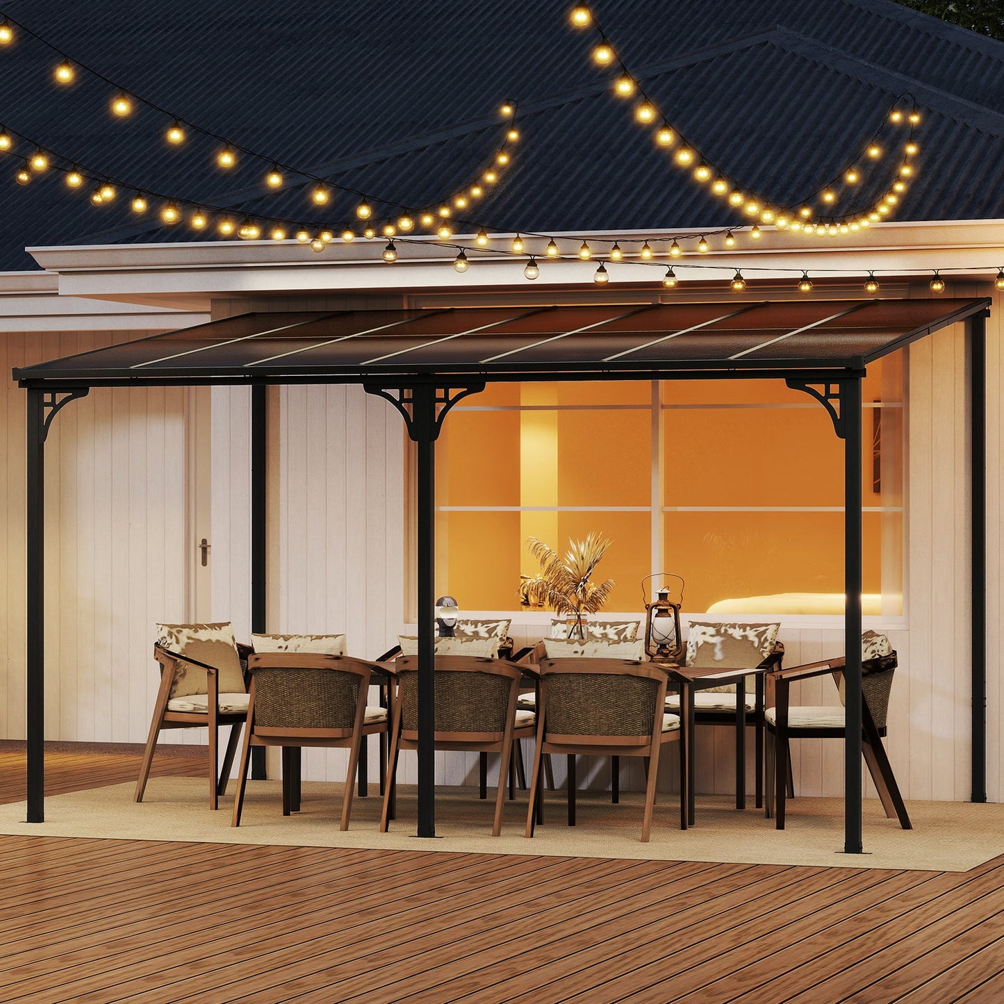 Wall-Mounted Patio Gazebo Large Outdoor Hardtop Pergola