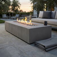 Matteau Low 60 In. L X 12 In. H Outdoor Rectangular Concrete Composite Propane Fire Table in Flint with Vinyl Cover — Studio Shot