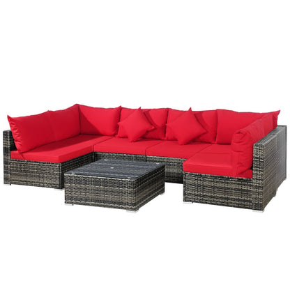 7 Pieces Patio Rattan Furniture Set Sectional Sofa Garden Cushion