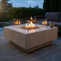 Manhattan Outdoor Fire Pit 36 In. X 36 In. Square Concrete Propane Fire Table with Lava Rocks and Cover — Studio Shot
