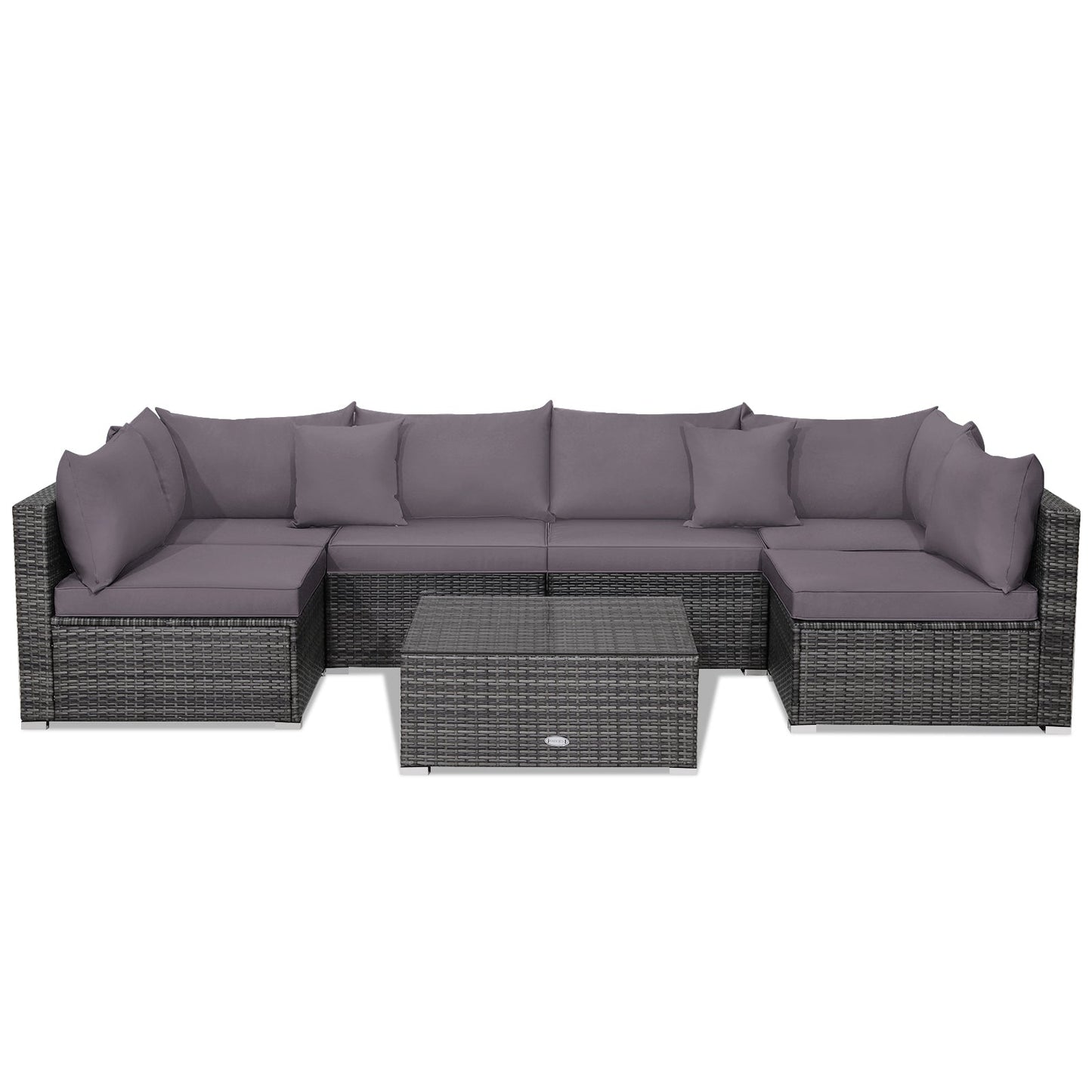 7 Pieces Patio Rattan Furniture Set Sectional Sofa Garden Cushion