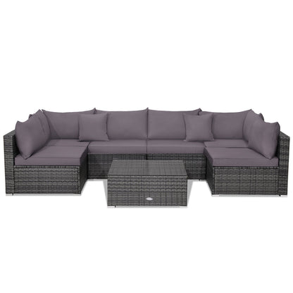 7 Pieces Patio Rattan Furniture Set Sectional Sofa Garden Cushion
