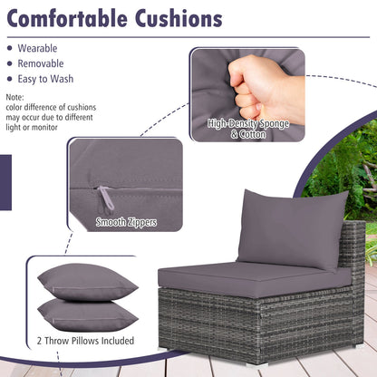 7 Pieces Patio Rattan Furniture Set Sectional Sofa Garden Cushion