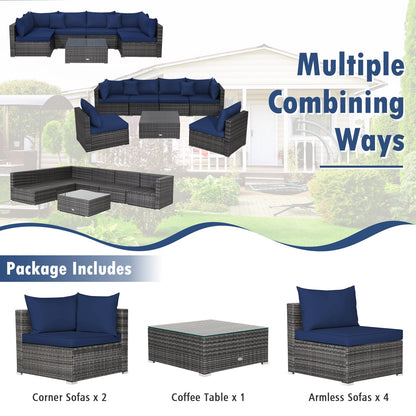 7 Pieces Patio Rattan Furniture Set Sectional Sofa Garden Cushion