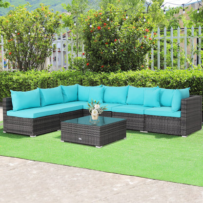 7 Pieces Patio Rattan Furniture Set Sectional Sofa Garden Cushion