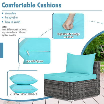 7 Pieces Patio Rattan Furniture Set Sectional Sofa Garden Cushion
