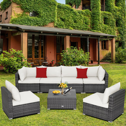 7 Pieces Patio Rattan Furniture Set Sectional Sofa Garden Cushion